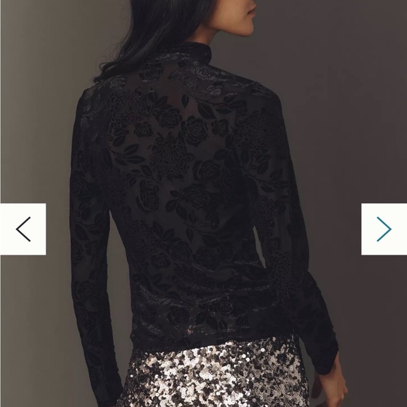 Flocked Mock-Neck Long-Sleeve Top by Anthropologie - Picture 3 of 7